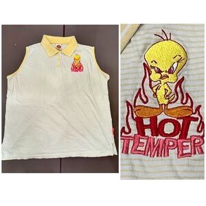 Tweety Bird Shirt Looney Tunes Y2K Womens Sleeveless Polo Graphic Vintage FREEZE